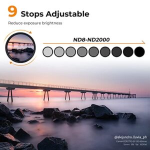 K&F Concept 82mm Variable Neutral Density Filter ND8-ND2000 (3-11stop) Waterproof Adjustable ND Lens Filter with 24 Multi-Layer Coatings for Camera Lens (D-Series)