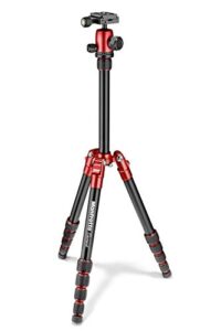 manfrotto element traveller small aluminum 5-section tripod kit with ball head, element small 56.3″, red