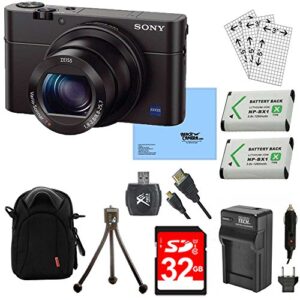 sony dsc-rx100m iii cyber-shot digital still camera bundle with 32gb card, 2 spare batteries, rapid ac/dc charger, sd card reader, case, lcd screen protectors, and table top tripod