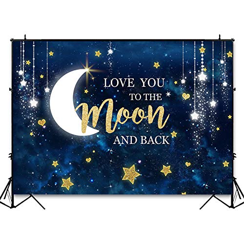 Avezano Love You to The Moon and Back Backdrop for Baby Shower Birthday Party Decoration Sky Moon Gold Stars Twinkle Twinkle Little Star Gender Reveal Photography Background (7x5ft)