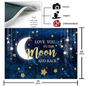 Avezano Love You to The Moon and Back Backdrop for Baby Shower Birthday Party Decoration Sky Moon Gold Stars Twinkle Twinkle Little Star Gender Reveal Photography Background (7x5ft)