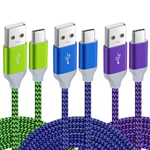 USB C Cable 3-Pack 10ft Type C Charger Fast Charging, Pofesun USB A to USB C Charger Cable Nylon Braided Cord Compatible with Samsung Galaxy S21 S20 S10 S9 S8 Plus Note 20 10 A51 A12-Blue,Green,Purple