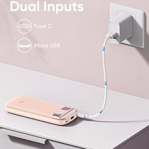 Portable Charger with Built in Cables, 10000mAh USB C iPhone Power Bank, Type C Backup External Battery Pack with 3 Outputs LED Display Compatible with iPhone, Galaxy, Android CellPhones (Pink)