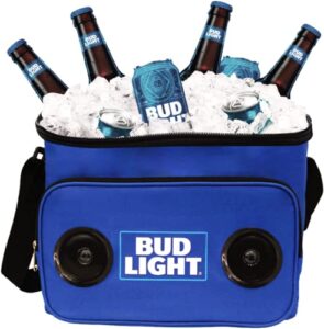 bud light soft cooler bluetooth speaker portable travel cooler with built in speakers budlight wireless speaker cool ice pack cold beer stereo for apple iphone, samsung galaxy