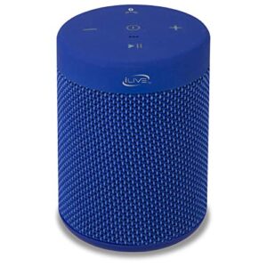 ilive waterproof fabric wireless speaker, 2.56 x 2.56 x 3.4 inches, built-in rechargeable battery, blue (isbw108bu)