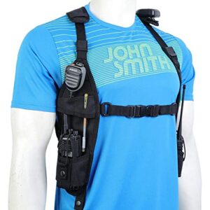 abbree double radio shoulder harness holster chest holder radio case vest rig for baofeng motorola midland cobra two way radio walkie talkie