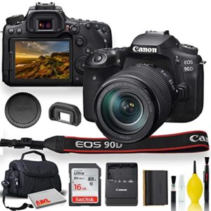 canon eos 90d dslr camera with 18-135mm lens with padded case, memory card, and more – starter bundle set -(international model) (renewed)