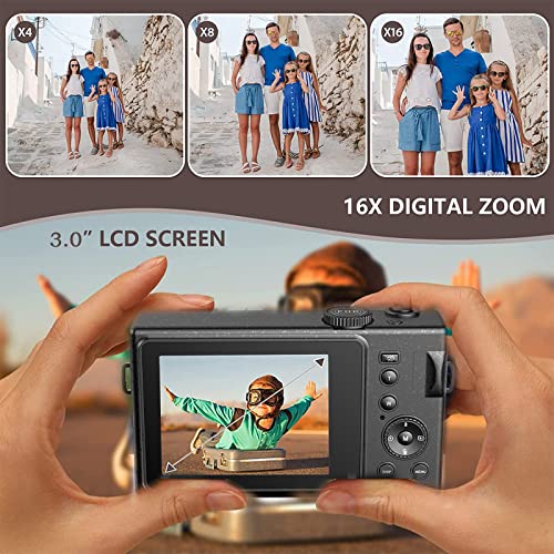 Digital Camera,1080P Mini Kid Camera Vlogging Camera Video Camera LCD Screen 16X Digital Zoom 24MP Rechargeable Point and Shoot Camera for Kids Teens Gifts