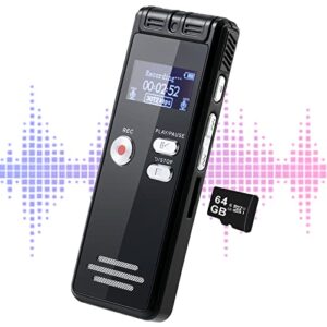 64gb digital voice recorder for lectures meetings – tape recorder audio recording device with playback, 3072kbps dictaphone sound recorder | password | support tf expansion
