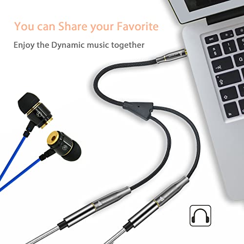 Arcismati Headphone Splitter, 3.5mm Extension Cable Audio Stereo Y Splitter, TRS 3.5mm Male to 2 Ports 3.5mm Female, Nylon Braided, 3 Pole