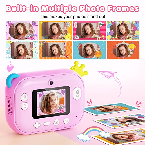 Instant Print Camera for Kids,Zero Ink Kids Camera with Print Paper,Selfie Video Digital Camera with HD 1080P 2.4 Inch IPS Screen,3-14 Years Old Children Toy Learning Camera for Birthday,Chistmas