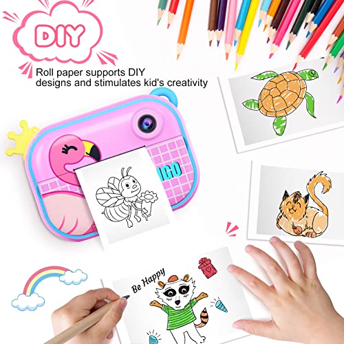 Instant Print Camera for Kids,Zero Ink Kids Camera with Print Paper,Selfie Video Digital Camera with HD 1080P 2.4 Inch IPS Screen,3-14 Years Old Children Toy Learning Camera for Birthday,Chistmas