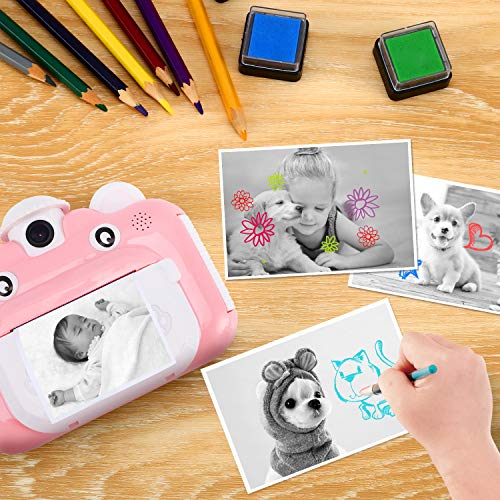 Barchrons Instant Print Digital Kids Camera 1080P Rechargeable Kids Camera for Girls Video Camera with 32G SD Card Gift for 6-12 Years Old Girls Boys