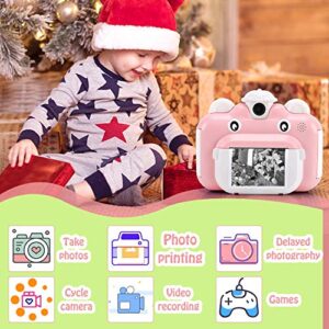 Barchrons Instant Print Digital Kids Camera 1080P Rechargeable Kids Camera for Girls Video Camera with 32G SD Card Gift for 6-12 Years Old Girls Boys