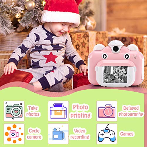 Barchrons Instant Print Digital Kids Camera 1080P Rechargeable Kids Camera for Girls Video Camera with 32G SD Card Gift for 6-12 Years Old Girls Boys