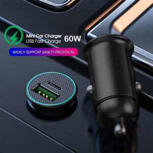 Dual 60W Fast Charger USB-C Port, USB 3.0 Car Adapter