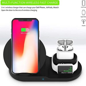 Wireless Charger, 3 in 1 Charging Station for Apple, Wireless Charging Stand Apple Watch Charger for Apple Watch and iPhone Airpod Compatible for iPhone X/XS/XR/Xs Max/8 Plus iWatch Airpods-Black