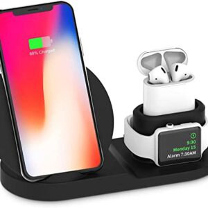 Wireless Charger, 3 in 1 Charging Station for Apple, Wireless Charging Stand Apple Watch Charger for Apple Watch and iPhone Airpod Compatible for iPhone X/XS/XR/Xs Max/8 Plus iWatch Airpods-Black