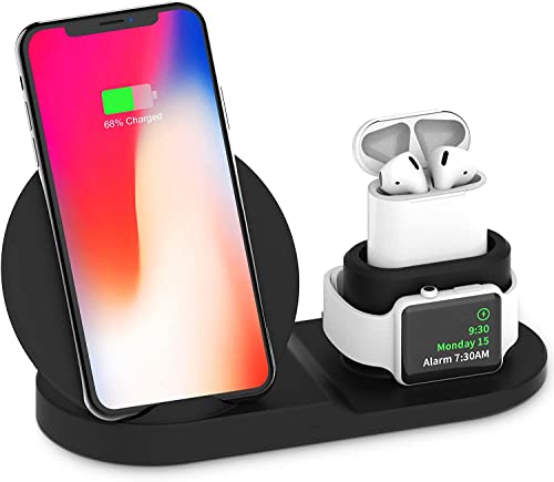 Wireless Charger, 3 in 1 Charging Station for Apple, Wireless Charging Stand Apple Watch Charger for Apple Watch and iPhone Airpod Compatible for iPhone X/XS/XR/Xs Max/8 Plus iWatch Airpods-Black