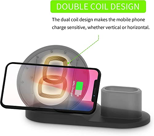 Wireless Charger, 3 in 1 Charging Station for Apple, Wireless Charging Stand Apple Watch Charger for Apple Watch and iPhone Airpod Compatible for iPhone X/XS/XR/Xs Max/8 Plus iWatch Airpods-Black