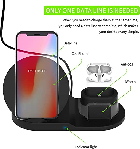 Wireless Charger, 3 in 1 Charging Station for Apple, Wireless Charging Stand Apple Watch Charger for Apple Watch and iPhone Airpod Compatible for iPhone X/XS/XR/Xs Max/8 Plus iWatch Airpods-Black