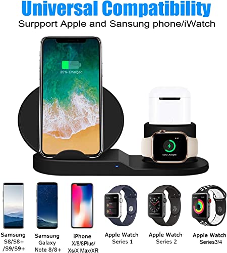 Wireless Charger, 3 in 1 Charging Station for Apple, Wireless Charging Stand Apple Watch Charger for Apple Watch and iPhone Airpod Compatible for iPhone X/XS/XR/Xs Max/8 Plus iWatch Airpods-Black