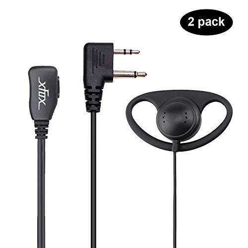 XFOX® 2Pin Advanced D Shape Clip-Ear PTT Headset Earpiece Mic for Motorola 2 Way Radios GP88S GP300 GP68 GP2000 GP88 GP3188 CP040 CP1200 A8 A6 A10 A12 Walkie Talkies(2Pack)