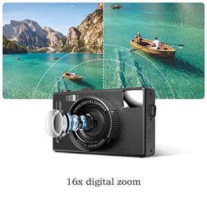 Digital Camera 1080P Mini Kid Camera Vlog Camera LCD Screen 16X Digital Zoom 24MP Rechargeable Point and Shoot Camera