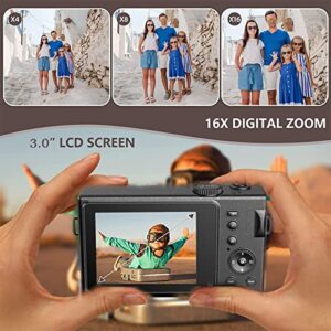 Digital Camera 1080P Mini Kid Camera Vlog Camera LCD Screen 16X Digital Zoom 24MP Rechargeable Point and Shoot Camera