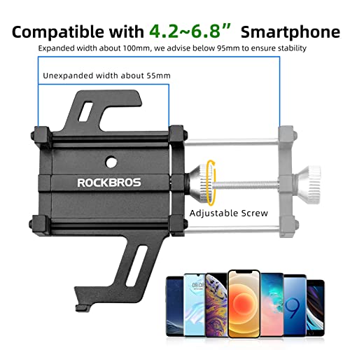 ROCKBROS Bike Phone Mount Holder Motorcycle & Bicycle Handlebar Cell Phone Holder 360° Rotatable Aluminum Phone Clip for iPhone 11 12 13 Pro Max Mini X XR Xs Plus Samsung S21 S20 S10