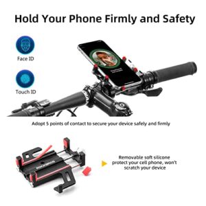 ROCKBROS Bike Phone Mount Holder Motorcycle & Bicycle Handlebar Cell Phone Holder 360° Rotatable Aluminum Phone Clip for iPhone 11 12 13 Pro Max Mini X XR Xs Plus Samsung S21 S20 S10