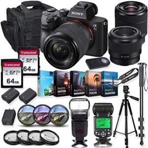 Sony Alpha a7 III Mirrorless Digital SLR Camera with 28-70mm & 50mm f/1.8 Lens Kit + Prime TTL Accessory Bundle with 128GB Memory & Photo/Video Editing Software