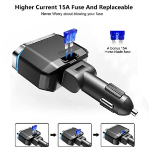 Car Cigarette Lighter Adapter, USB C 30W PD Fast Charger & Type-C PD 20W Car Cigarette Charger, QC3.0 for 12V/24V Vehicles, Separate Switch LED Voltmeter Replaceable 15A Fuse for GPS/Dash Cam/Phone.…