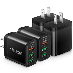 [4 pack] usb-c wall charger, 35w 4-port quick 3.0+pd 3.0 power adapter, usb fast plug charging block compatible for iphone 14/14 pro/14 pro max/14 plus/13/12/11, xs/xr/x, samsung series, tablet