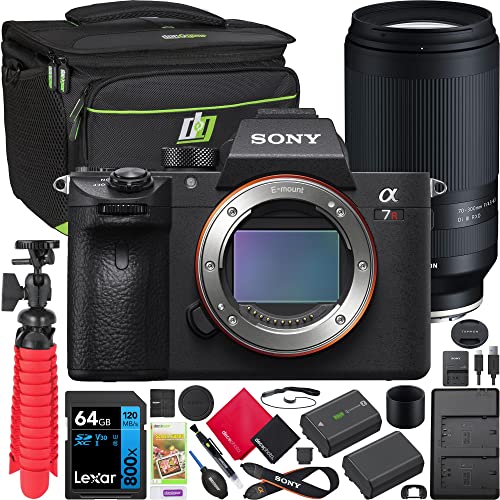 Sony a7R III Full Frame Mirrorless Camera Body ILCE-7RM3A/B Bundle with Tamron 70-300mm F4.5-6.3 Di III RXD Lens A047 + Deco Gear Bag + Extra Battery &Dual Charger+ 64GB Card+ Tripod &Kit Accessories