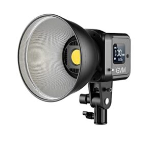 gvm 80w video light, continuous lighting for photography with bowens mount, 5600k, 44100lux/0.5m studio light with app, cri 97+ 8 scene lights support ac adapter & np battery