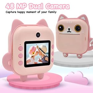 Instant Print Camera for Kids,Zero Ink Kids Camera with Print Paper,Selfie Video Digital Camera with HD 1080P 2.4 Inch IPS Screen,3-14 Years Old Children Toy Learning Camera for Birthday,Chistmas-Pink