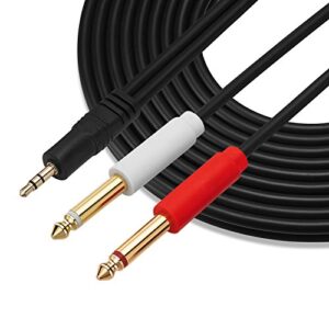 3.5 mm trs to dual 1/4 inch ts premium stereo breakout cable for connecting iphones, ipods, ipads, mac, laptop, or audio device to pro audio gear (25ft/7.5m)