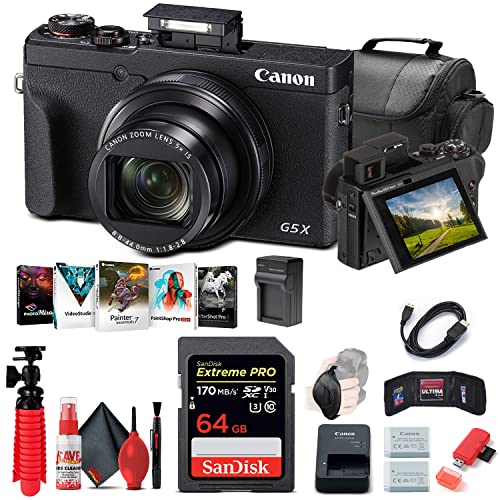 Canon PowerShot G5 X Mark II Digital Camera (3070C001) + 64GB Memory Card + NB13L Battery + Corel Photo Software + Charger + Card Reader + Soft Bag + Flex Tripod + More (Renewed)