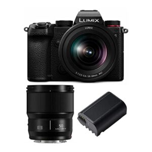 panasonic lumix s5 4k mirrorless full-frame l-mount camera with lumix s 50mm f/1.8 l-mount lens and dmw-blk22 battery bundle (3 items)