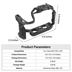 SmallRig R5 / R5 C / R6 Cage for Canon R5 / R5 C / R6 Mirrorless Camera, Aluminum Alloy Cage w/Streamlined Structure for Canon R5 R6 R5 C Camera 3233