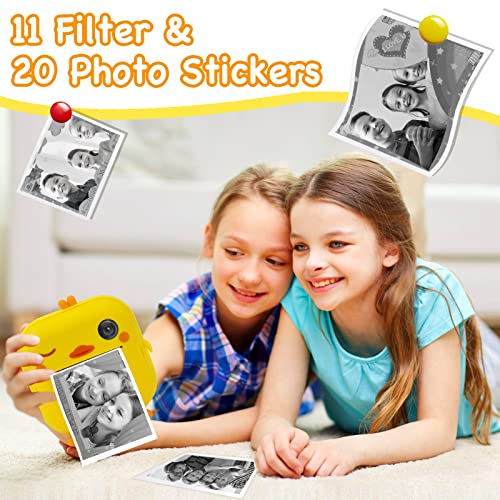 Instant Print Camera for Kids,Zero Ink Kids Camera with Print Paper,Selfie Video Digital Camera with HD 1080P 2.4 Inch Screen 3-14 Years Old Children Toy Learning Camera for Birthday,Chistmas-Yellow