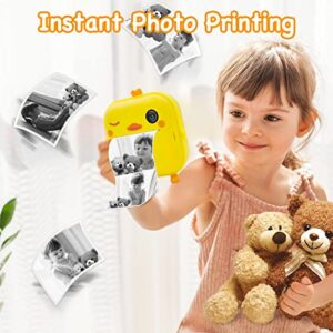 Instant Print Camera for Kids,Zero Ink Kids Camera with Print Paper,Selfie Video Digital Camera with HD 1080P 2.4 Inch Screen 3-14 Years Old Children Toy Learning Camera for Birthday,Chistmas-Yellow