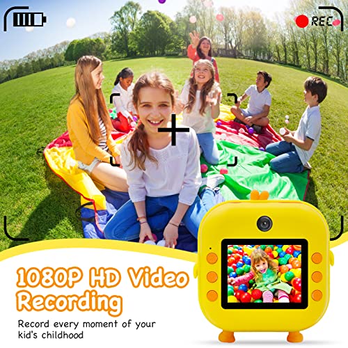 Instant Print Camera for Kids,Zero Ink Kids Camera with Print Paper,Selfie Video Digital Camera with HD 1080P 2.4 Inch Screen 3-14 Years Old Children Toy Learning Camera for Birthday,Chistmas-Yellow