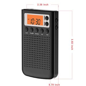 Portable Radio Emergency AM FM Radio Compact Portable Pocket Auto Search Battery Back Clip Player Outdoor (Black)
