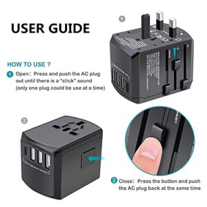 Travel Adapter, Universal Plug Adapter for Worldwide Travel, 3.0A USB Type-C International Power Adapter, Plug Converter with 4.5A Smart Power, All in One AC Wall Charger for USA EU UK AUS Asia