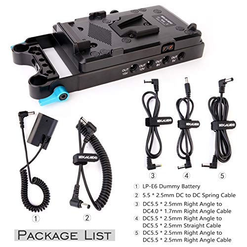 KOCACKOO V-Mount Lock Battery Plate Power Supply Splitter Adapter with 15mm Rod Clamp + LP-E6 Dummy Battery for BMPCC 4K/6K、DSLR RED Cameras、Camcorders、Canon 5D2/5D3/5D4/6D/6D2/7D/7D2/70D/80D/5DSR