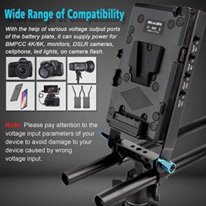 KOCACKOO V-Mount Lock Battery Plate Power Supply Splitter Adapter with 15mm Rod Clamp + LP-E6 Dummy Battery for BMPCC 4K/6K、DSLR RED Cameras、Camcorders、Canon 5D2/5D3/5D4/6D/6D2/7D/7D2/70D/80D/5DSR