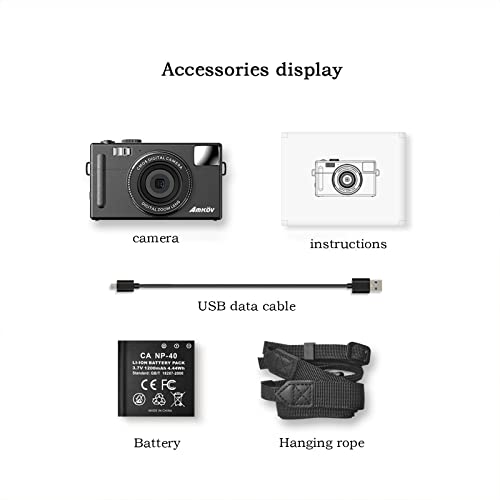 Lanhui Digital Camera,1080P Mini Kids Adults Camera Video Camera LCD Screen 16X Digital Zoom 24MP Rechargeable Point and Shoot Camera