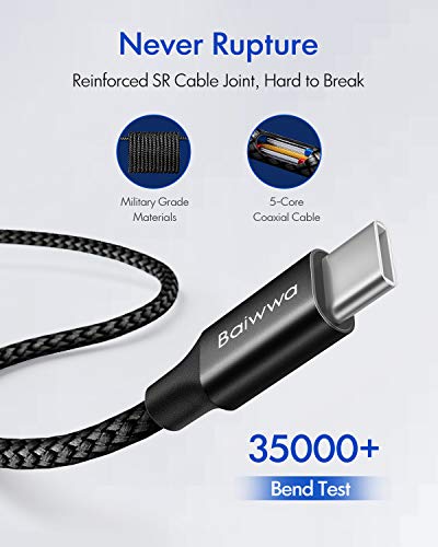 USB C to USB C Cable 20ft, Baiwwa Long USB Type C to Type C Cable 60W PD Fast Charger Cord Braided Compatible with Samsung Galaxy S21 S21+ S20 FE S20 Ultra Note 20, Pixel, Pad Pro/Air, MacBook Pro/Air